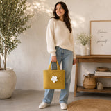 Personalized Felt Handbag with Custom Initial | Handmade Wool Flower Tote Bag for Women