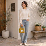 Personalized Felt Handbag with Custom Initial | Handmade Wool Flower Tote Bag for Women