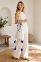 Boho Tassel Bucket Bag | Handmade Cotton Drawstring Shoulder Bag for Women
