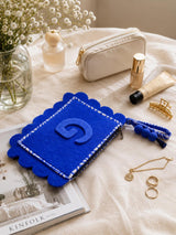 Personalized Wool Felt Makeup Pouch | Custom Monogram Cosmetic Bag & Travel Toiletry Organizer