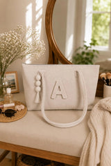 Personalized Wool Felt Tote Bag | Custom Monogram Work & Travel Handbag for Women