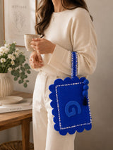 Personalized Wool Felt Makeup Pouch | Custom Monogram Cosmetic Bag & Travel Toiletry Organizer