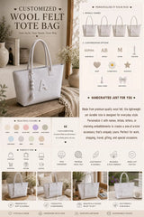 Personalized Wool Felt Tote Bag | Custom Monogram Work & Travel Handbag for Women