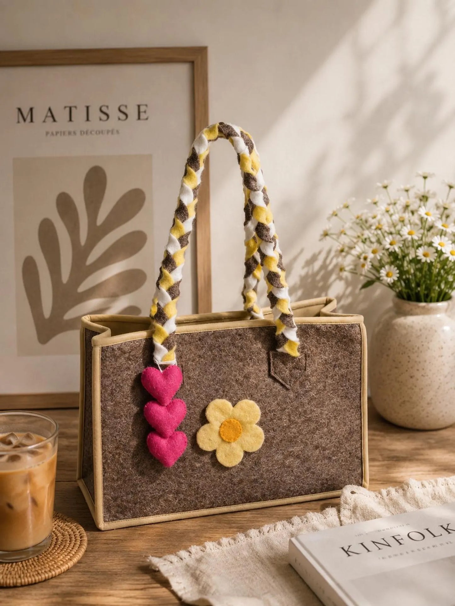 Personalized Wool Felt Tote Bag | Custom Monogram Handmade Handbag for Women