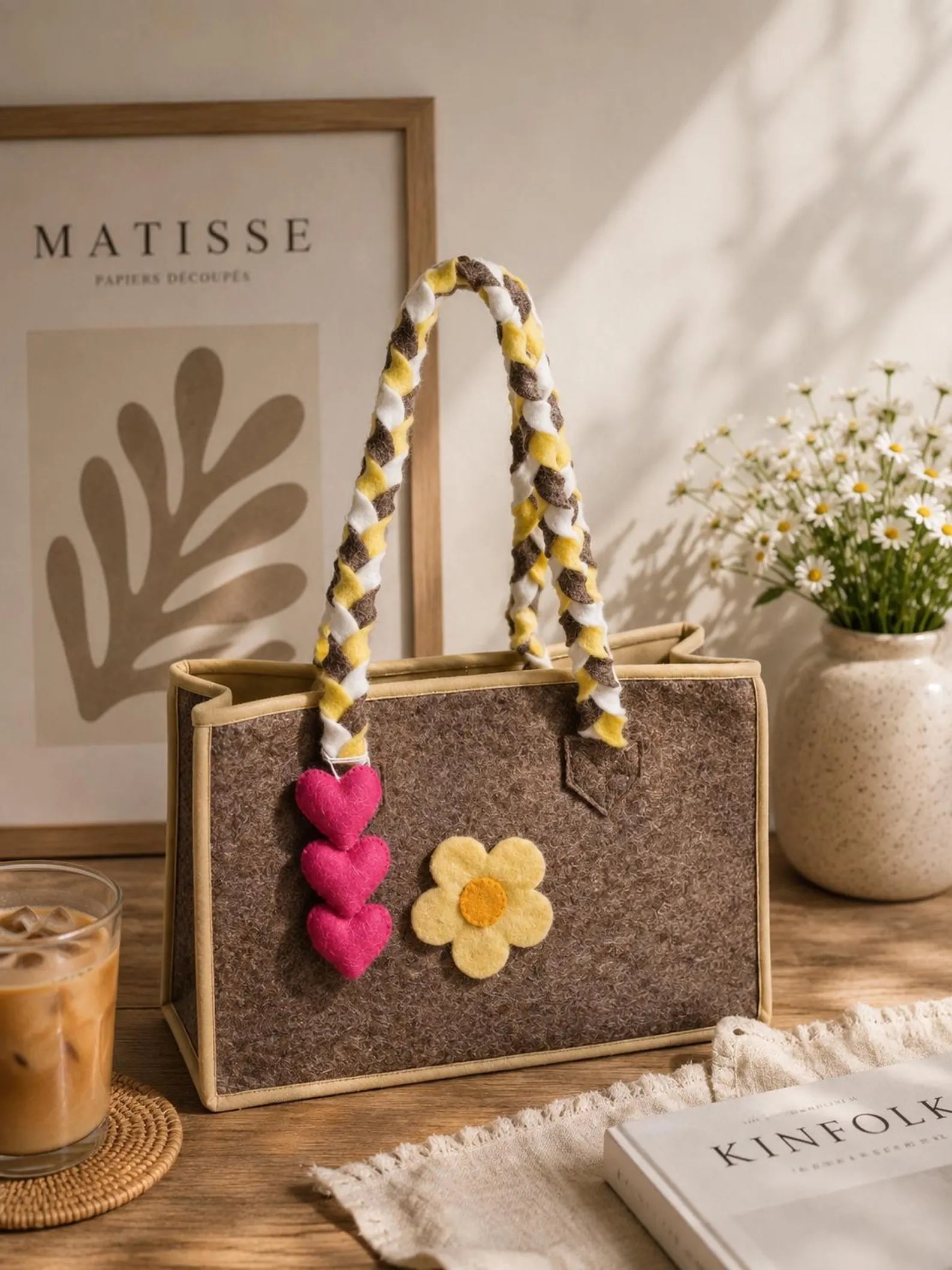 Personalized Wool Felt Tote Bag | Custom Monogram Handmade Handbag for Women